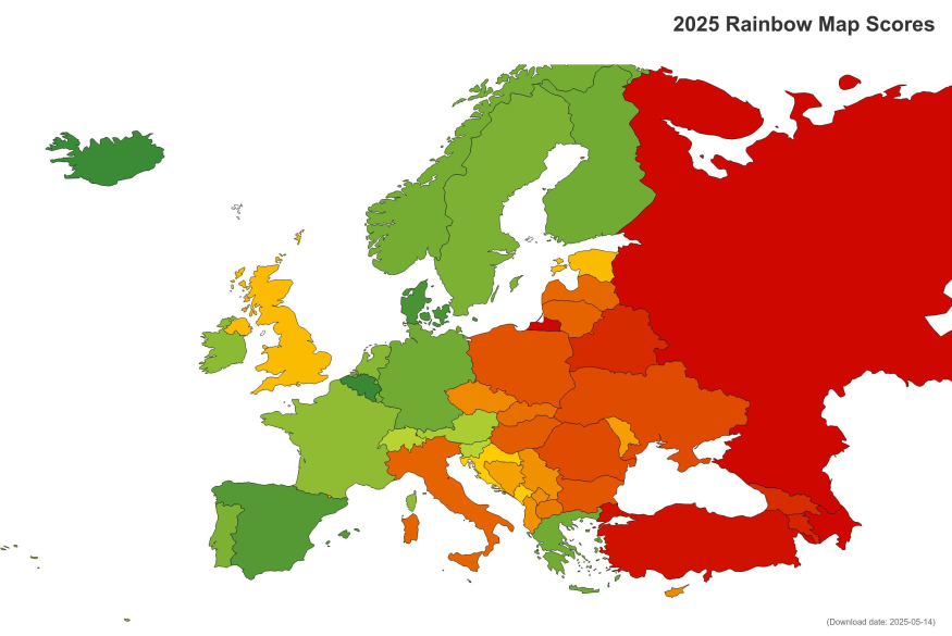 Ilga Europe Rainbow Map Map van Europa ingekleurd volgens LGBTI+ wetten en rechten