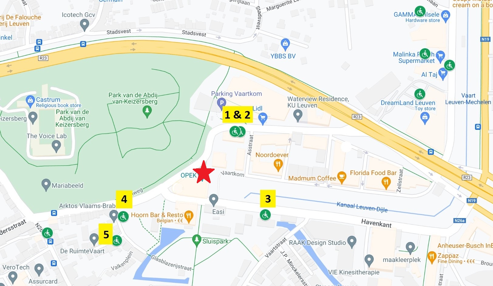 kaart van parkeerplekken voorbehouden voor personen  met een handicap