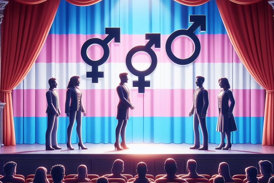 Beeld Antwerp Queer Theater van een podium met personen op en een transvlag Beeld Antwerp Queer Theater van een podium met personen op en een transvlag