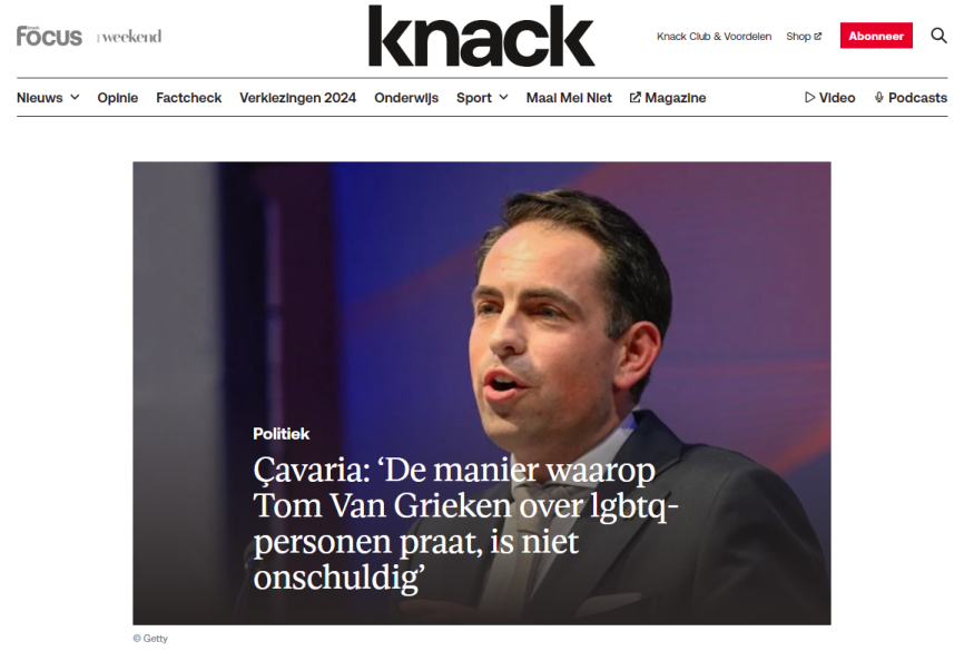 Knack çavaria: 'de manier waarop Tom Van Grieken over lgbtq-personen praat, is niet onschuldig' met foto van Tom Çavaria: ‘De manier waarop Tom Van Grieken over lgbtq-personen praat, is niet onschuldig' met foto van Tom Van Grieken