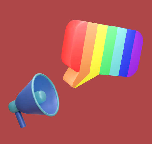 Megafoon met een tekstbubbel in regenboogkleuren