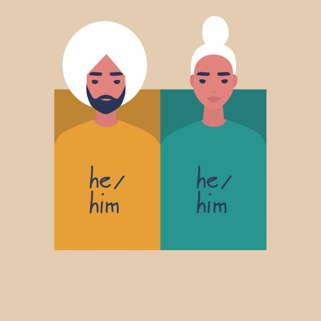 two figures with the pronouns he/him