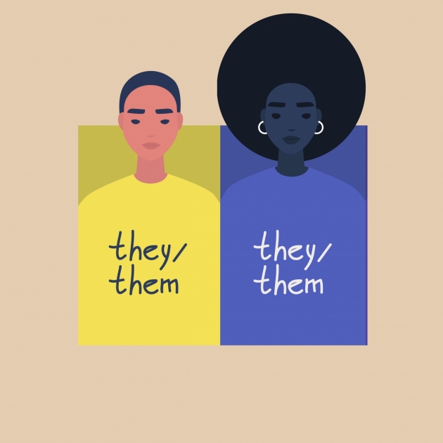 two figures with the pronouns they/them