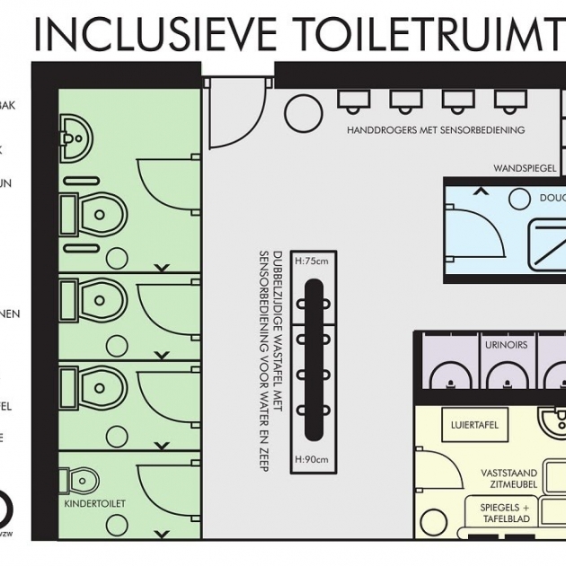 grondplan van een inclusieve toiletruimte