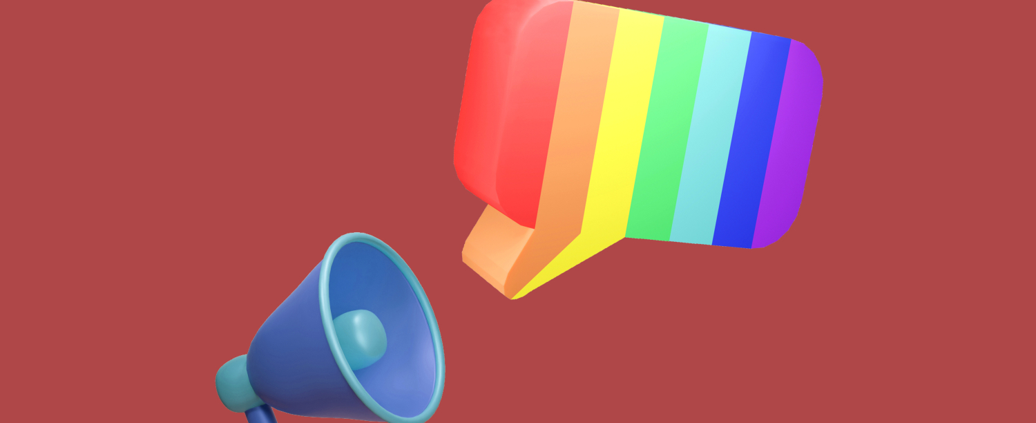 LGBTI nieuws Megafoon met een tekstbubbel in regenboogkleuren